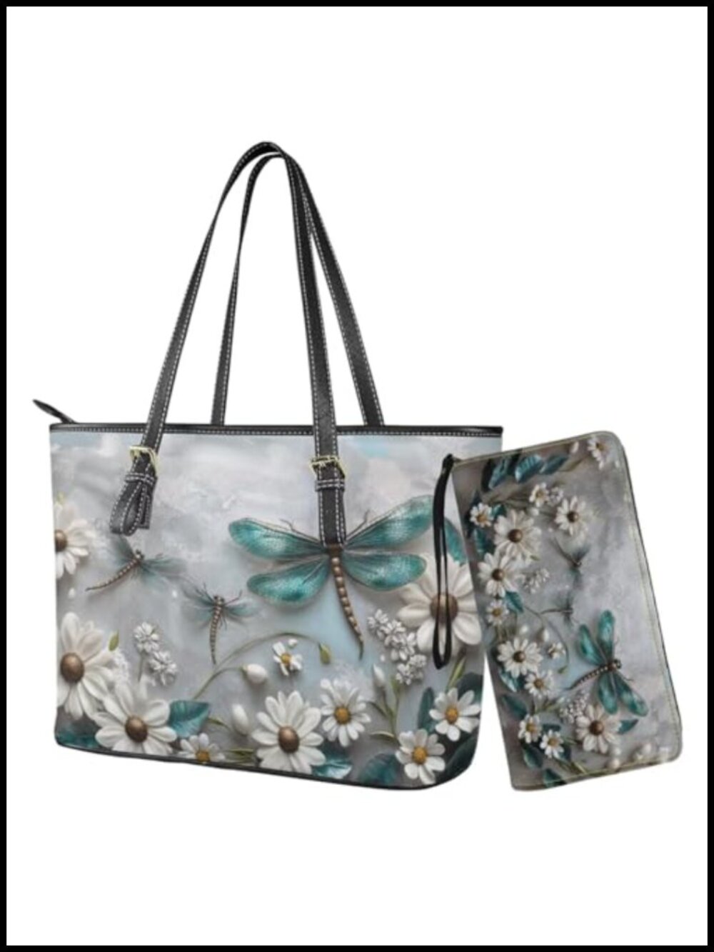 Women's Faux Leather Satchel Purse with Wristlet Wallet, Waterproof Handbag Set